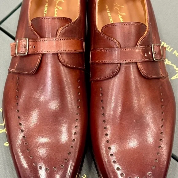 Elegant Brown Leather Men\'s buckle Shoes Handmade Men Leather Buckle Shoes, Formal Dress Shoes  main image 3